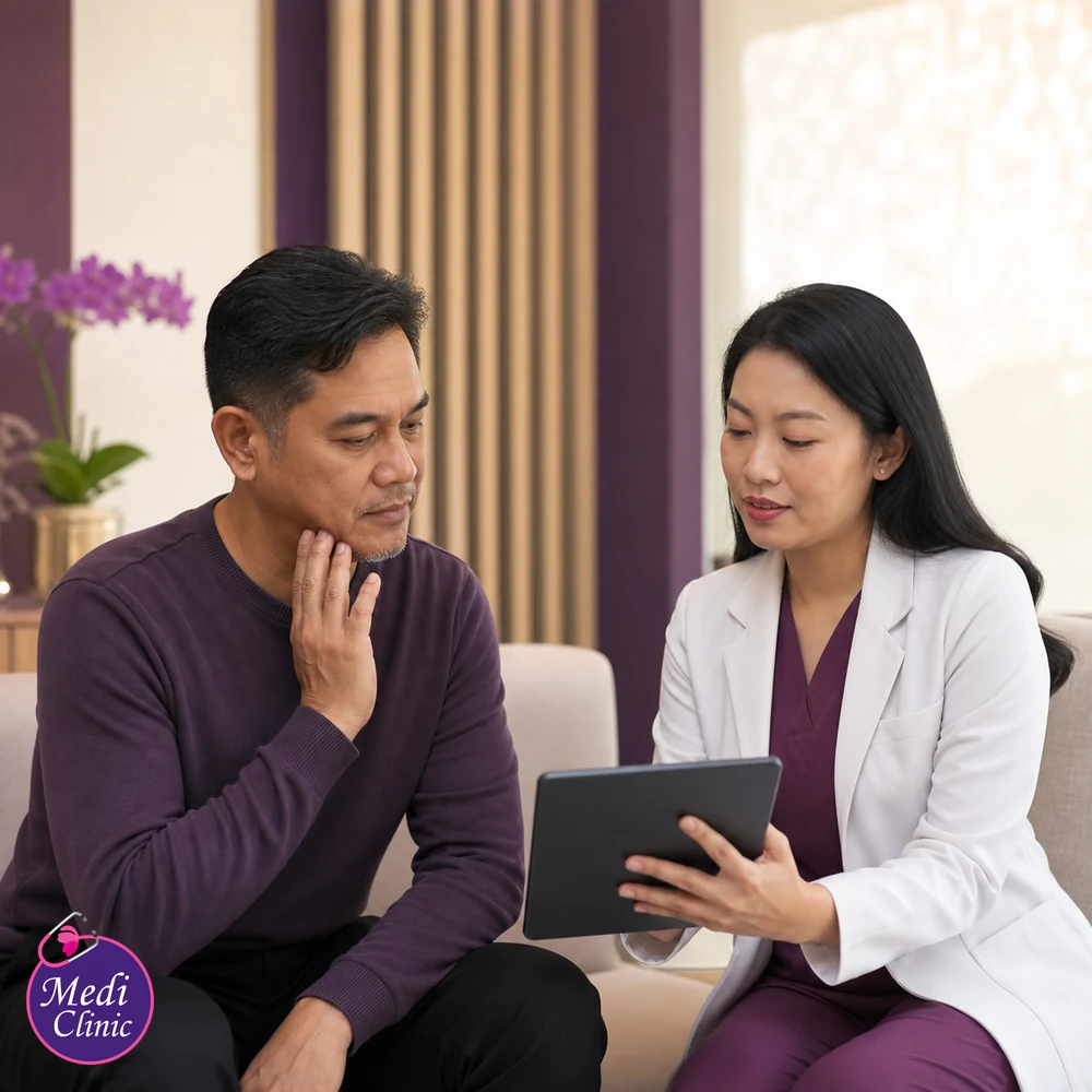 Doctor assessing suitability and contributing factors for Jawline Definition Treatment Options