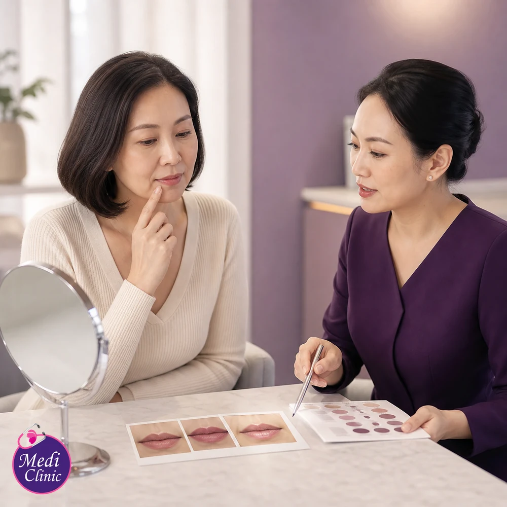 Educational treatment-selection visual for Lip Shape, Lines and Hydration Treatment Options