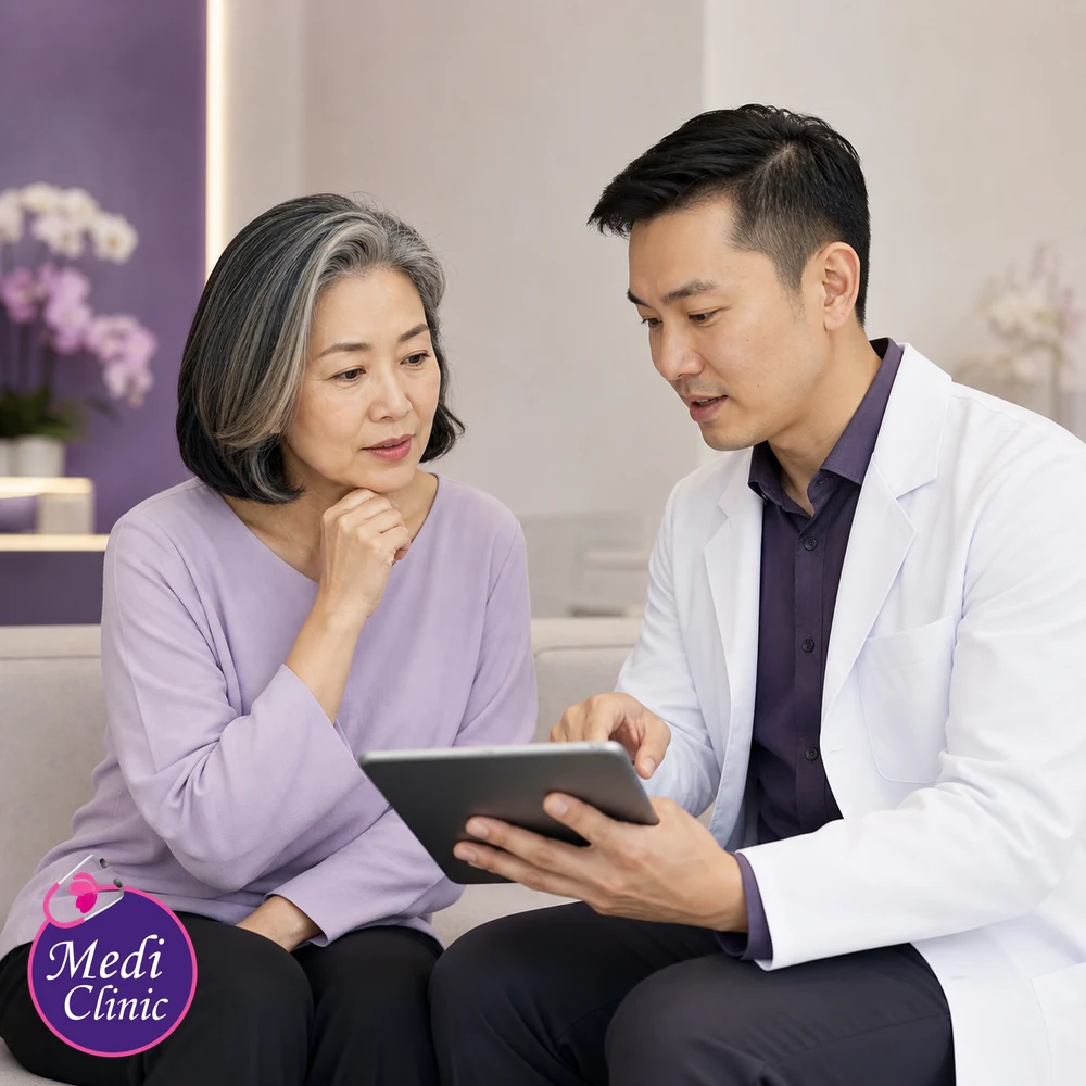 Doctor assessing suitability and contributing factors for Medical Acne Treatment Pathway Comparison Guide