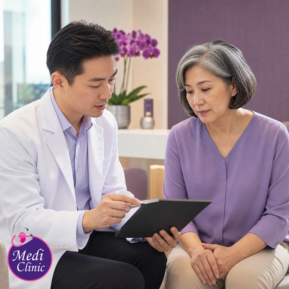 Doctor assessing suitability and contributing factors for Melasma Treatment Options