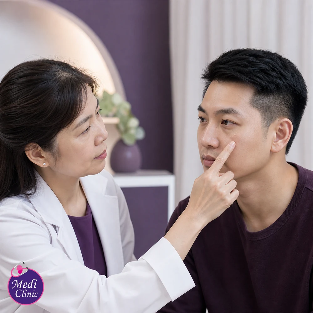 Doctor assessing suitability and contributing factors for Milia Removal Treatment Options