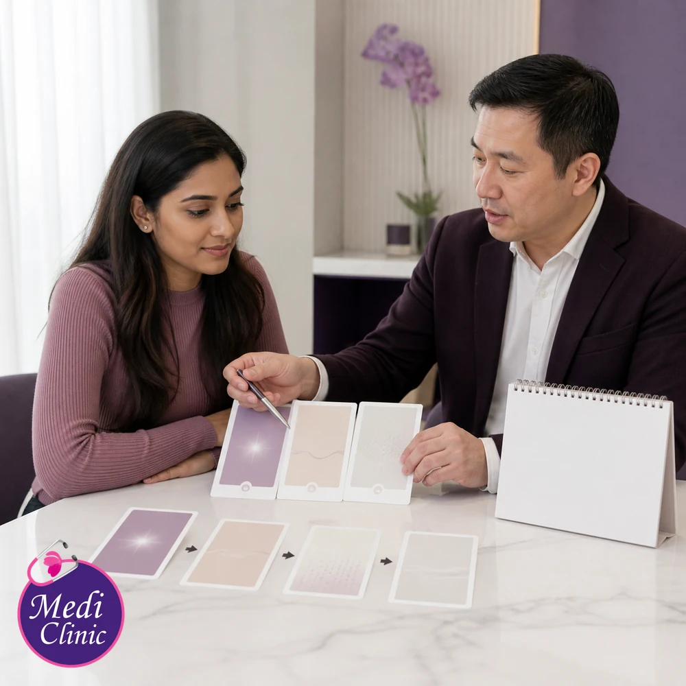 Educational treatment-selection visual for Pigmentation Laser and Peel Comparison Guide