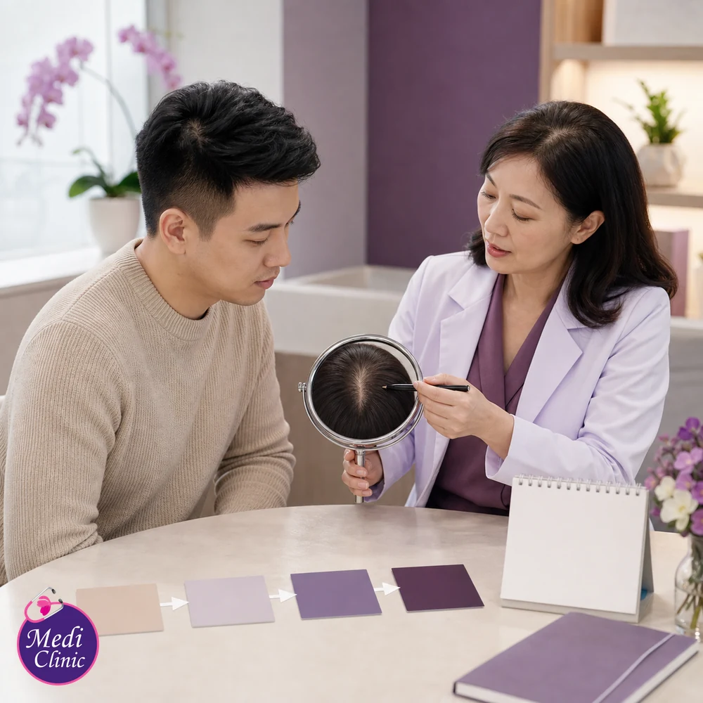 Educational treatment-selection visual for Postpartum Hair Shedding Treatment Options