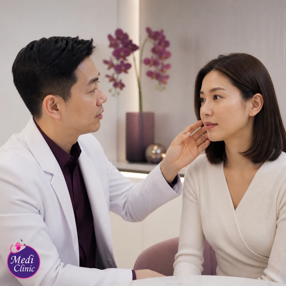 Doctor assessing suitability and contributing factors for Skin Booster Treatment Comparison Guide