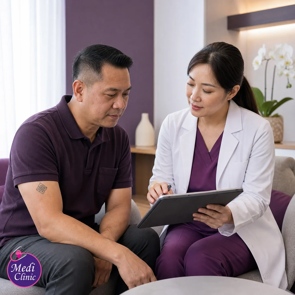 Doctor assessing suitability and contributing factors for Tattoo Removal Treatment Options