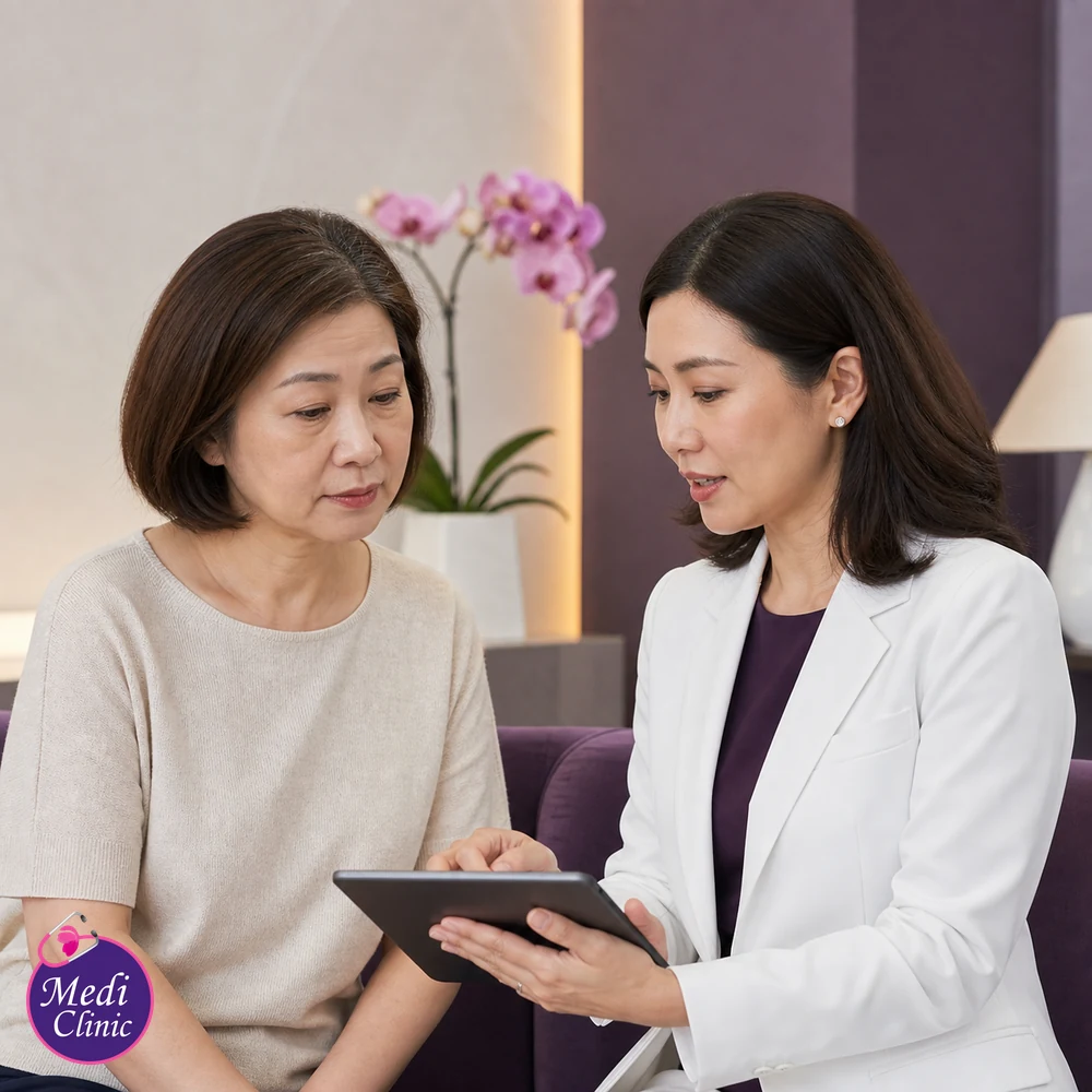 Doctor assessing suitability and contributing factors for Tear Trough and Under-Eye Hollowness Treatment Options