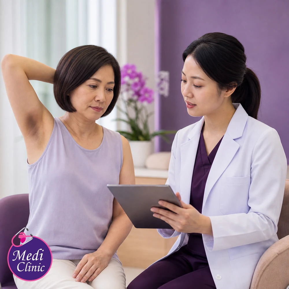 Doctor assessing suitability and contributing factors for Underarm Pigmentation Treatment Options