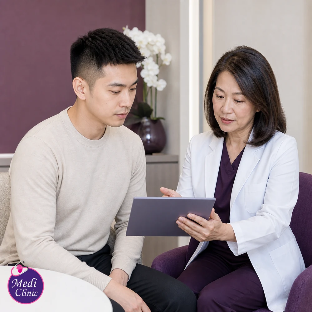 Doctor assessing suitability and contributing factors for Vertical Lip Lines Treatment Options