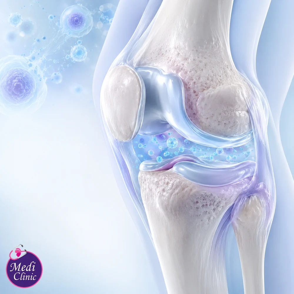 Educational knee and extracellular vesicle illustration Educational knee and extracellular vesicle illustration