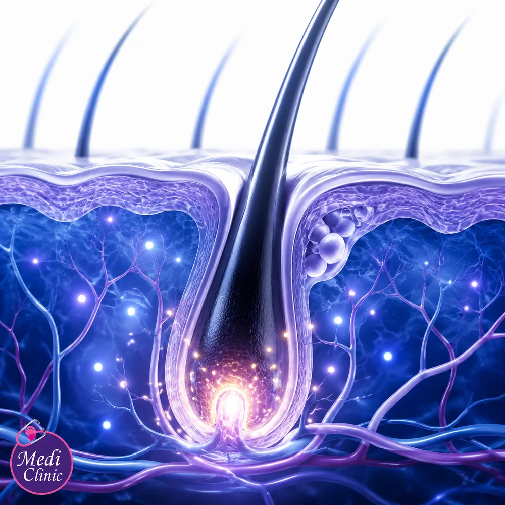 Educational dermal papilla and hair follicle signalling concept Educational dermal papilla and hair follicle signalling concept