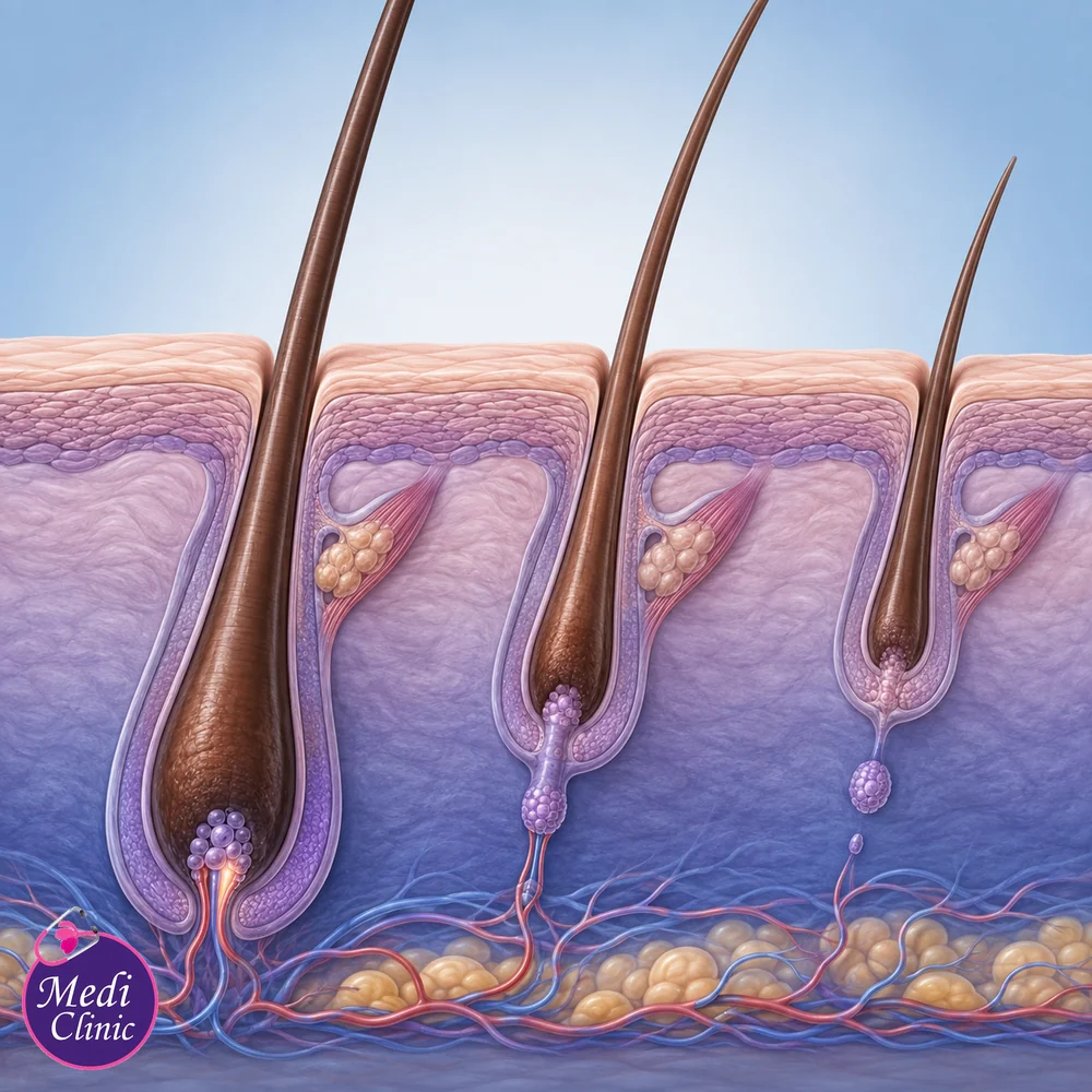 Educational illustration of the human hair growth cycle Educational illustration of the human hair growth cycle