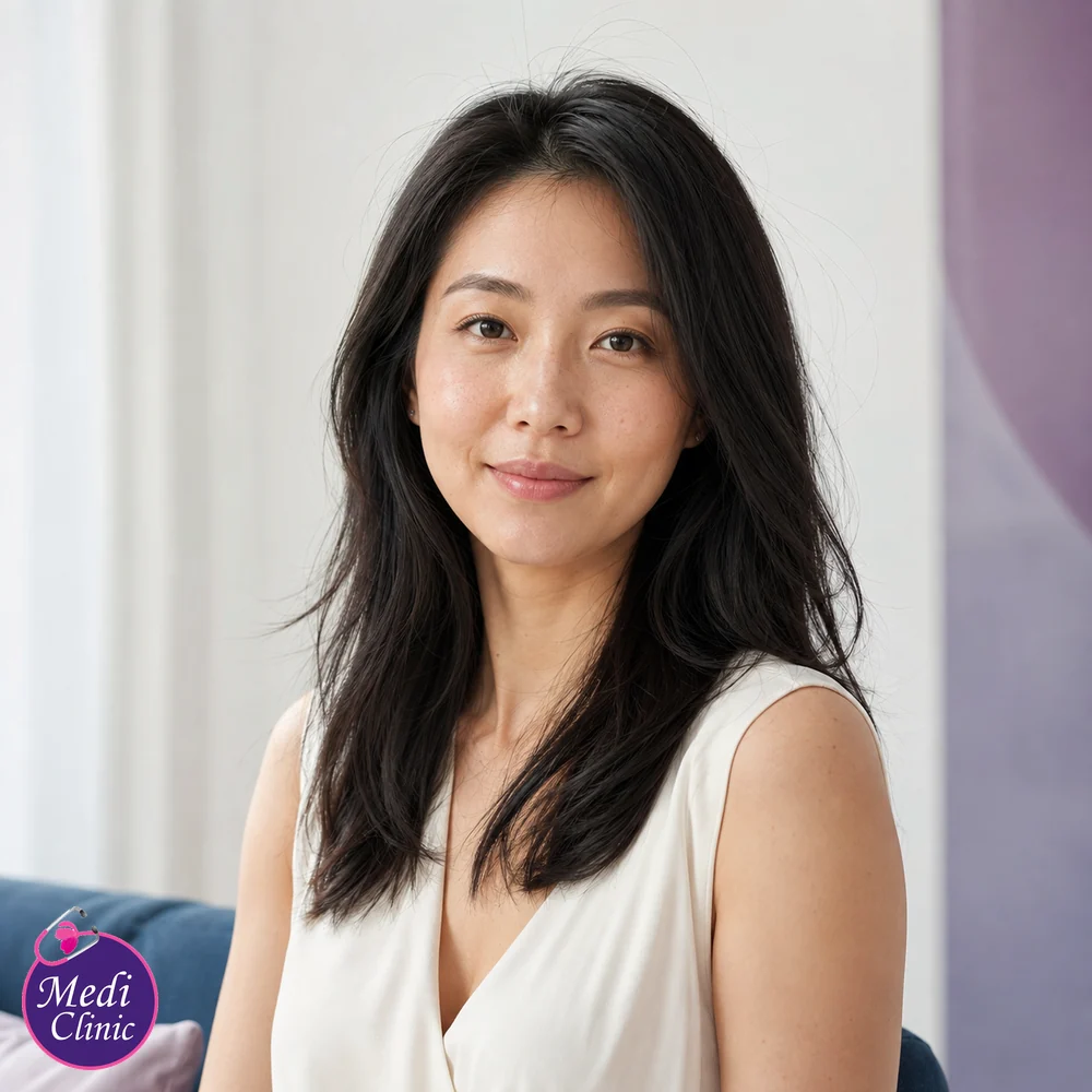 Asian woman with natural healthy-looking hair Asian woman with natural healthy-looking hair