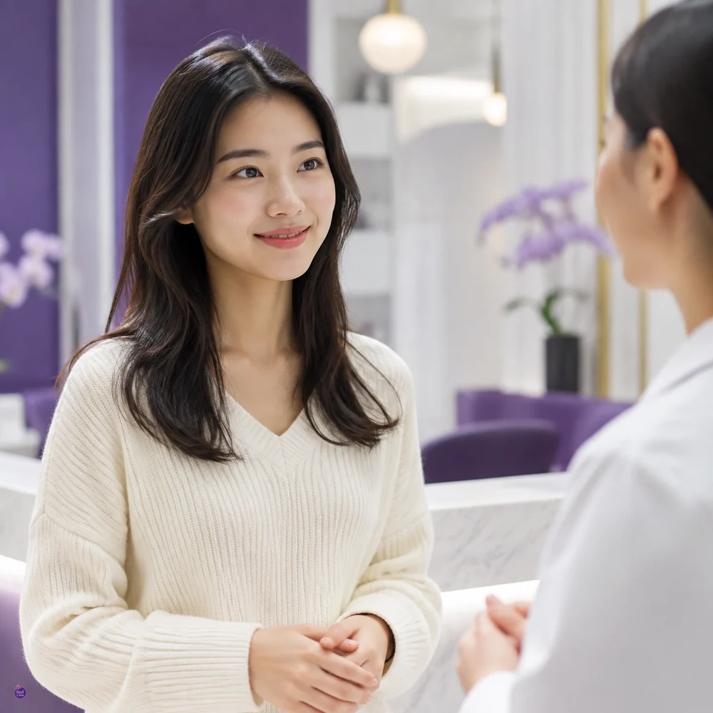 Asian woman attending a wound-care consultation Asian woman attending a wound-care consultation