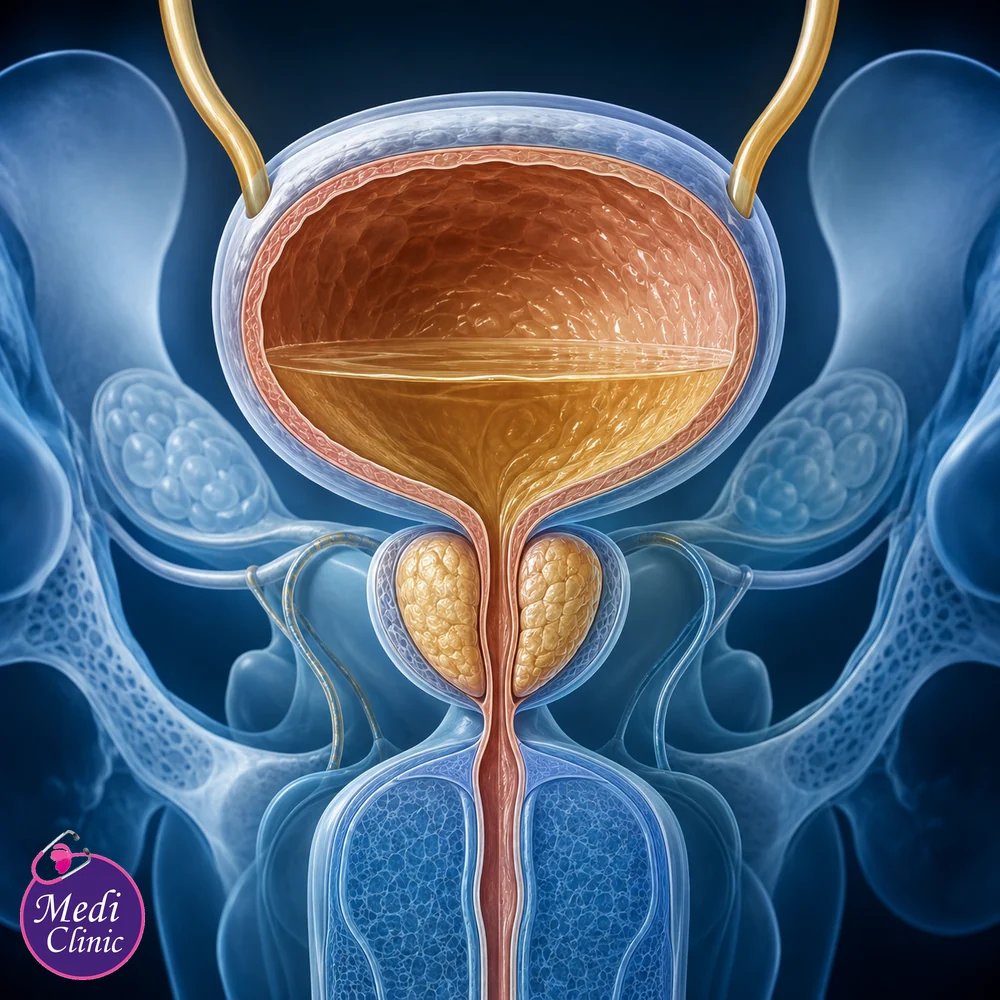 Male urinary tract and prostate illustration Male urinary tract and prostate illustration