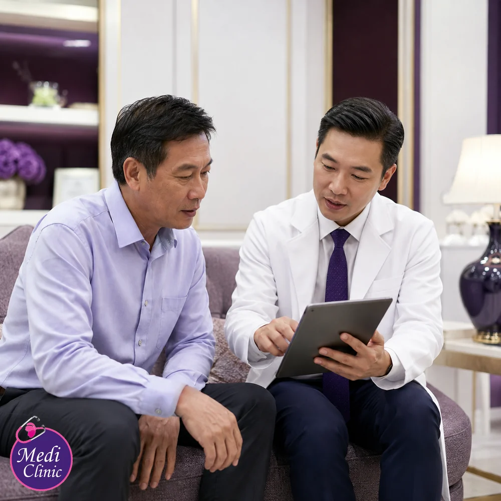 Doctor reviewing wellness follow-up with an Asian patient Doctor reviewing wellness follow-up with an Asian patient