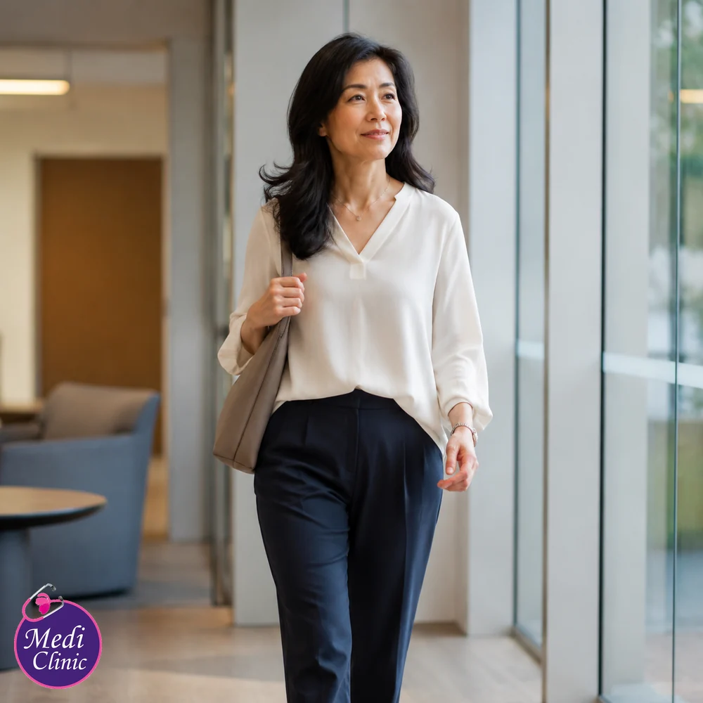 Asian woman following a doctor-led menopause wellness plan Asian woman following a doctor-led menopause wellness plan