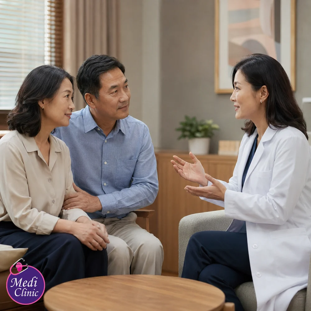 Asian couple discussing menopause and intimate wellness Asian couple discussing menopause and intimate wellness