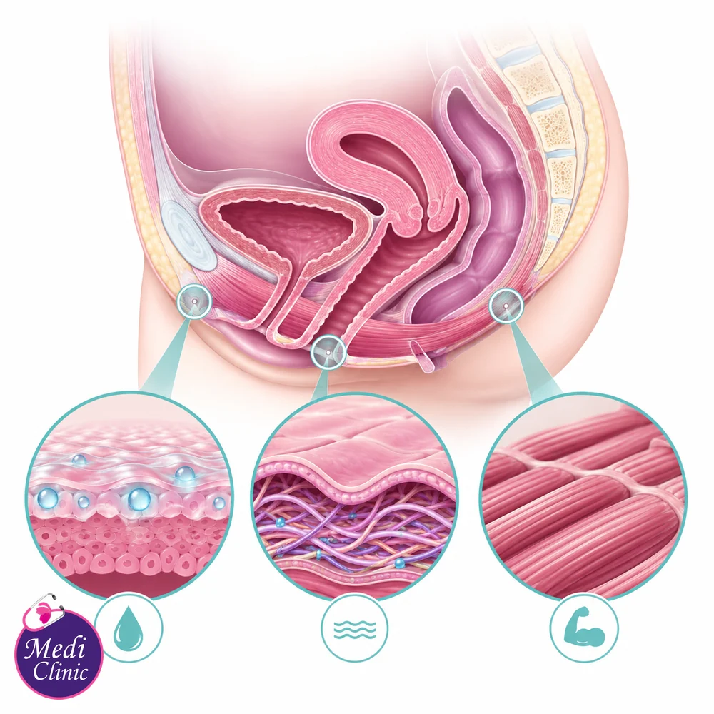 Educational female pelvic floor illustration Educational female pelvic floor illustration